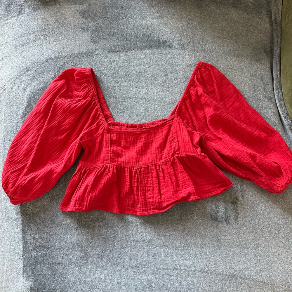 Billabong Vibrant Red Puff Sleeve Crop Top